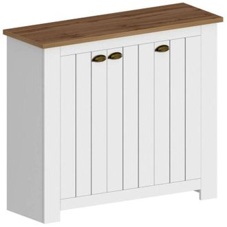 Dmora Scarpiera Seprio, Porta scarpe salvaspazio a 3 ante, Armadio multifunzione da ingresso, 114x42h100 cm, Bianco e Rovere - Dmora