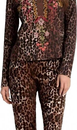 Johnny Was Malaya Mixed Media Henley T-Shirt In Og Leopard