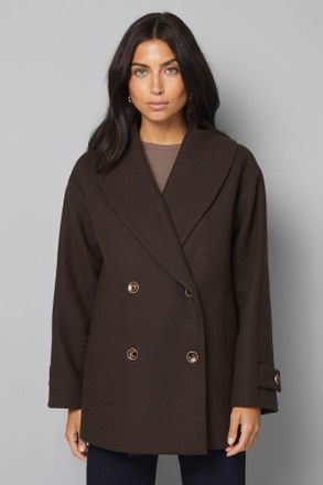 Wallis Womens Mid Length Shawl Collar Double Breasted Coat - Chocolate - Size 22 UK