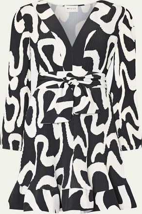 Milly Liv Pleated Ink Swirl Mini Dress