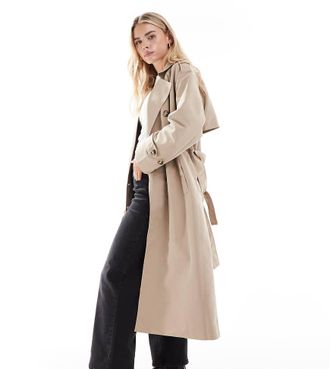 Vero Moda Petite Trench taglio lungo color pietra con cintura-Neutro
