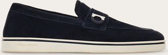 Ferragamo Men Boat shoe loafer with Gancini ornament Blue Size 10.5