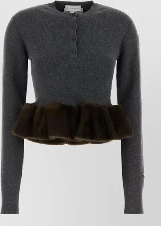 Stella McCartney ribbed peplum faux fur trim wool jumper