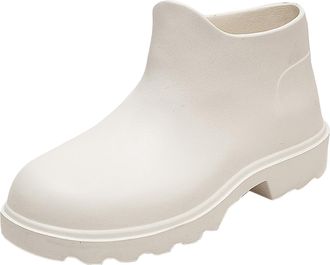 Generic Womens Wellies Solid Color Fashion Short Tube Water Proof Non Slip Rain Boots Ladies Waterproof Short Rain Boots(White, 6)