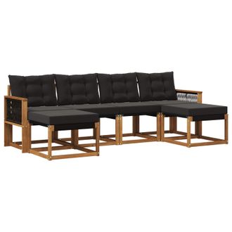 vidaXL Conjunto De Sof&aacute;s De Exterior Con Coj&iacute;n 6 Pcs Natural Y Negro Vidaxl
