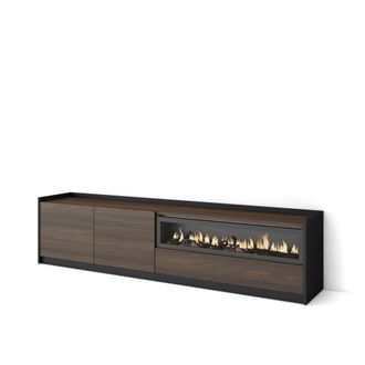 Skraut Home Skraut Home - Mueble Tv, Televisi&oacute;n, 207x37x50cm, Para Tv Hasta 80, Chimenea El&eacute;ctrica, Roble Oscuro Y Negro