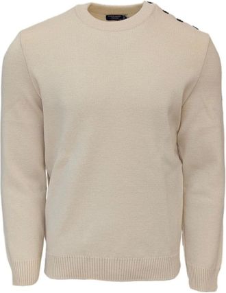 Saint James Cancale Geribbeld Gebreide Matroos Trui - Heren - Ronde hals truien - Wit - XL - Wol - Truien & Vesten