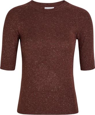 Brunello Cucinelli Metallic Cashmere-blend top - Burgundy - S (UK8-10 / S)