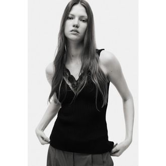 H&M Lace-trimmed Vest Top in Black at Nordstrom, Size X-Small