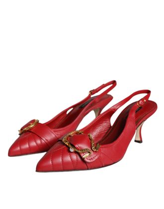 Dolce & Gabbana Womens Red Devotion Leather Heels Slingback Shoes Lamb