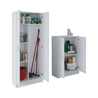 Dmora Juego De Muebles Para Lavander&iacute;a Ornago, Set De Almacenaje 4 Estantes, 7 Compartimentos, Puertas Abatibles, Blanco