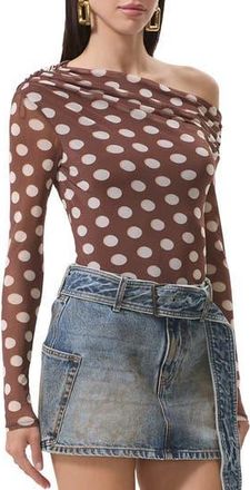 AFRM Barry One-Shoulder Mesh Top in Chocolate Halo Dot at Nordstrom Rack, Size X-Small