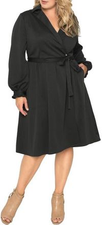 Standards & Practices Notched Lapel Long Sleeve Crepe Wrap Dress in Black at Nordstrom, Size 14W