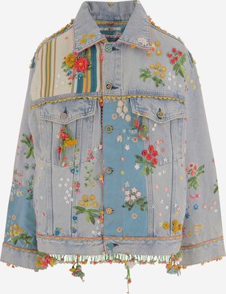 P&eacute;ro Jeansjacke mit Blumenstickerei