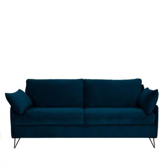 DRAWER Sof&aacute; 4 plazas en terciopelo con patas de metal negras - Noche azul