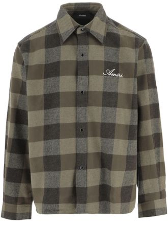 Amiri Green Embroidered Logo Checked Cotton Shirt