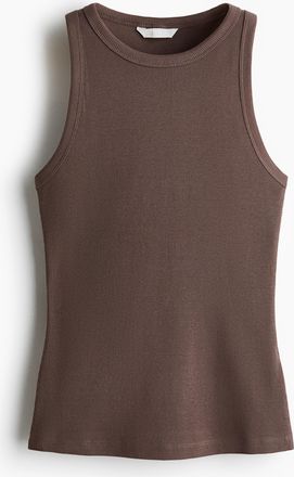 H&M Geripptes Baumwoll-Tanktop - Dunkles Greige