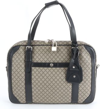 Gucci Beige Leather Coated Canvas Briefcase Tote Bag (Pre-Owned)