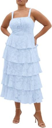 City Chic Daniela Tiered Ruffle Sleeveless Midi Dress in Sky Blue at Nordstrom, Size Xxxs