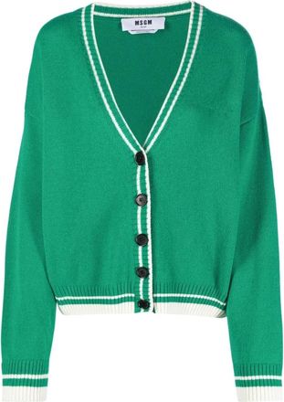 Msgm Groene Wol Kasjmier Casual Cardigan - Dames - Vesten - Groen - L - Wol - Truien & Vesten