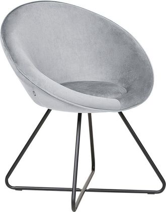 Beliani Retro Velvet Accent Chair Light Grey Upholstery Round Seat Retro Design Metal Cross Base Floby ii