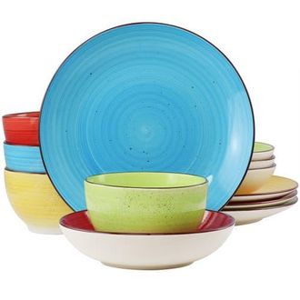 Elama Mason 12 Piece Double Bowl Stoneware Dinnerware Set in Yellow at Nordstrom