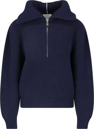 Malo Blue Half-Zip Ribbed Cashmere Sweater