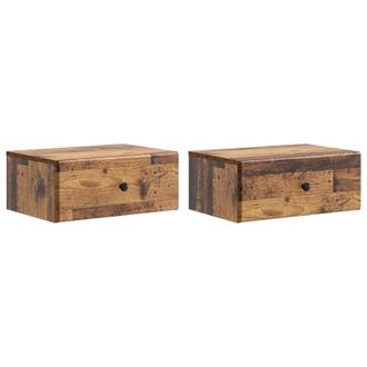 vidaXL Mesita De Noche De Pared Con Caj&oacute;n 2 Pcs Madera Envejecida Vidaxl