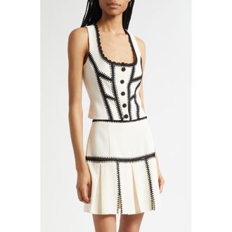 Cinq &agrave; Sept Sinclaire Crochet Corset Top in Gardenia/Black at Nordstrom Rack, Size Medium