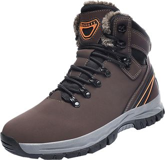 Generic Pu Leather Mens Ankle Boots Lace Up, Snow Boot Fleece Lined Winter Boots Lace Up Walking Boot Non-Slip Soles Hiking Booties Lightweight Trekking Shoe 