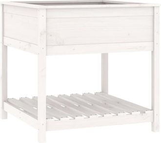 vidaXL Vidaxl - Jardinera Con Estante Madera Maciza Pino Blanca 82,5x82,5x81 Cm