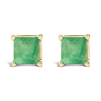 House of Brilliance 14K Yellow Gold 5x5MM Princess Cut Green Emerald Solitaire Stud Earrings