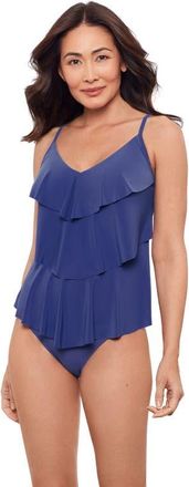 Aqua Green Triple Ruffle Tier Adjustable Tankini Swimsuit Top in Cerulean at Nordstrom, Size X-Large