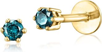 RS Pure by Ross-Simons Blue Diamond Flat-Back Stud Earrings in 14kt Yellow Gold