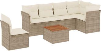 vidaXL Vidaxl - Set Sof&aacute;s De Jard&iacute;n 7 Piezas Y Cojines Rat&aacute;n Sint&eacute;tico Beige