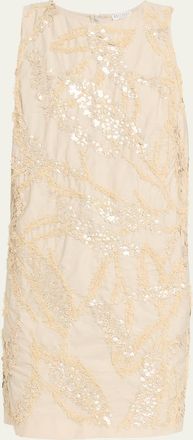 Brunello Cucinelli Dazzling Seabed Embroidered Techno Cotton Mini Dress