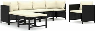 vidaXL Vidaxl - Set De Muebles De Jard&iacute;n 7 Pzas Y Cojines Rat&aacute;n Sint&eacute;tico Negro