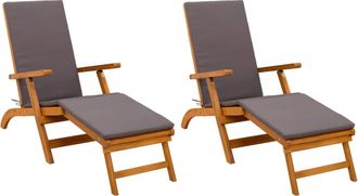 vidaXL Recliner Y Tumbona Plegable 2 Uds. Madera De Acacia S&oacute;lida Gris Vidaxl