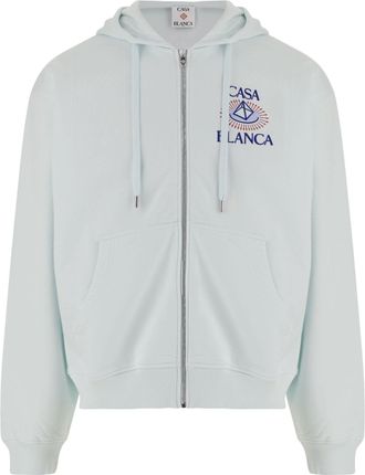 Casablanca Light Blue Logo Print Drawstring Cotton Hoodie