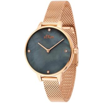 s.Oliver Dameshorloge So-3657-Mq Goud Zwart - Dames - Horloges - Veelkleurig - ONE Size - Accessoires