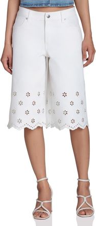Avec Les Filles Embroidered Longer Length Shorts in Off White at Nordstrom, Size 27