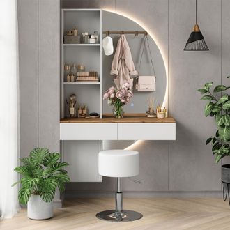 Vicco Tocador Melora, Blanco/roble, 100 Cm Con Espejo Led Y Taburete, Vicco