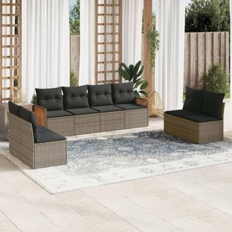vidaXL Vidaxl - Set De Sof&aacute;s De Jard&iacute;n 8 Pzas Y Cojines Rat&aacute;n Sint&eacute;tico Gris