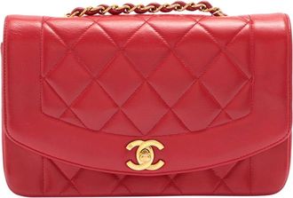 Chanel Red Lambskin Quilted Diana Flap Bag