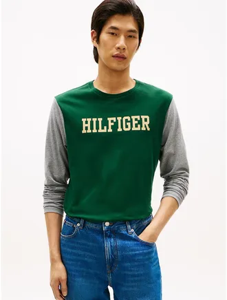 Tommy Hilfiger Mens Long-Sleeve Colorblock Hilfiger T-Shirt - Green - XXXL
