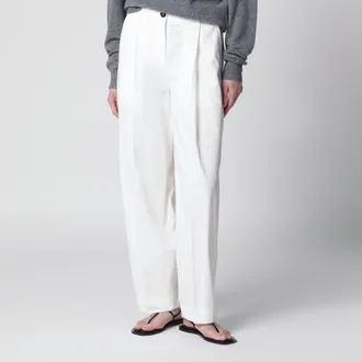 Toteme Pantaloni in cotone a piega singola bianchi