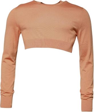 Dolce & Gabbana Beige Wol Crewneck Sweater - Heren - Ronde hals truien - Beige - M - Wol - Truien & Vesten