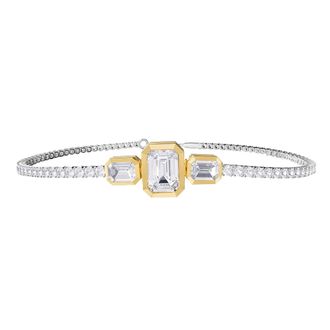 Diamond2Deal 14k Two-tone Gold 5 Radiant Cut Lab Grown Diamond Tennis Bracelet 7 VVS-VS, E-F