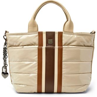 Think Royln Getaway Quilted Puffer Tote in Blonde Patent And Colorblock at Nordstrom
