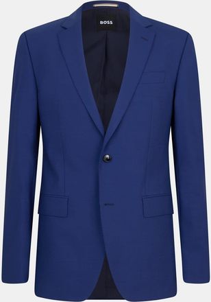 HUGO BOSS Mens Solid Patterned Single Button Notch Collared Blazer in Navy - Size Large